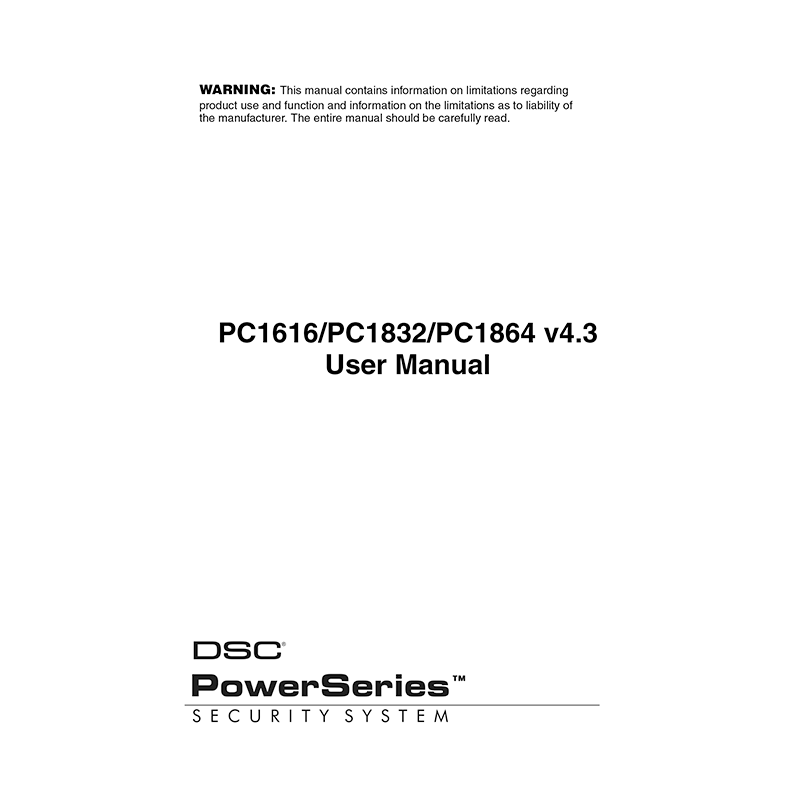 DSC PowerSeries PC1864 Security System v4.3 User Manual