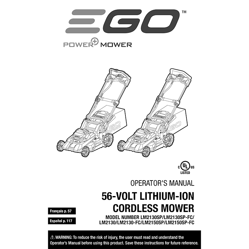 EGO Power+ LM2130SP-FC 21" Cordless Lawn Mower Operator's Manual