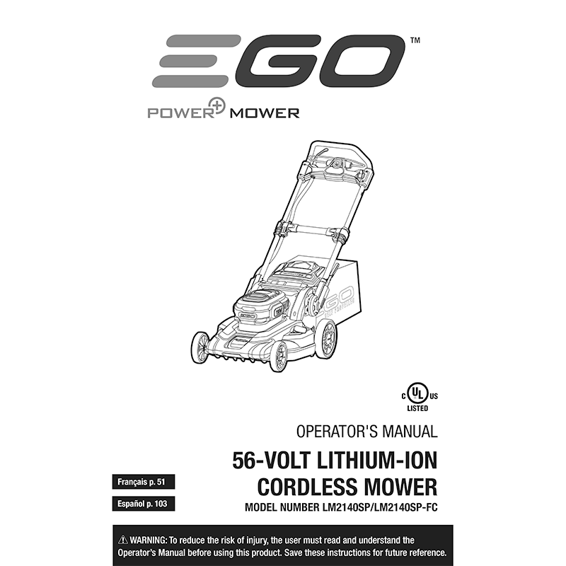 EGO Power+ LM2140SP-FC 21" Cordless Lawn Mower Operator's Manual