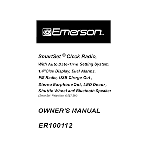Emerson ER100112 SmartSet Clock Radio Owner's Manual