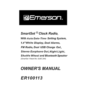 Emerson ER100113 SmartSet Clock Radio Owner's Manual