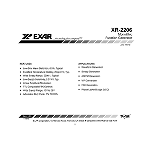 XR-2206 Exar Monolithic Function Generator Data Sheet