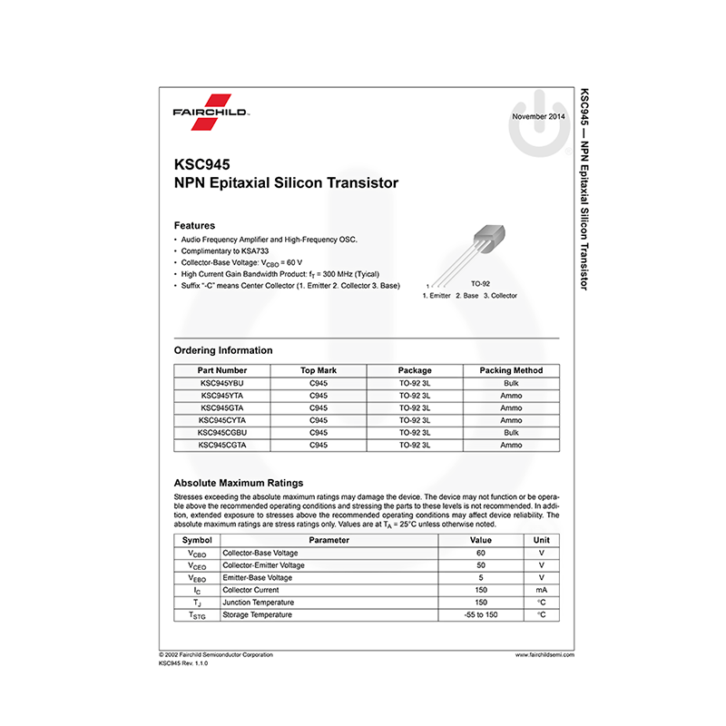 KSC945 Fairchild NPN Transistor Data Sheet