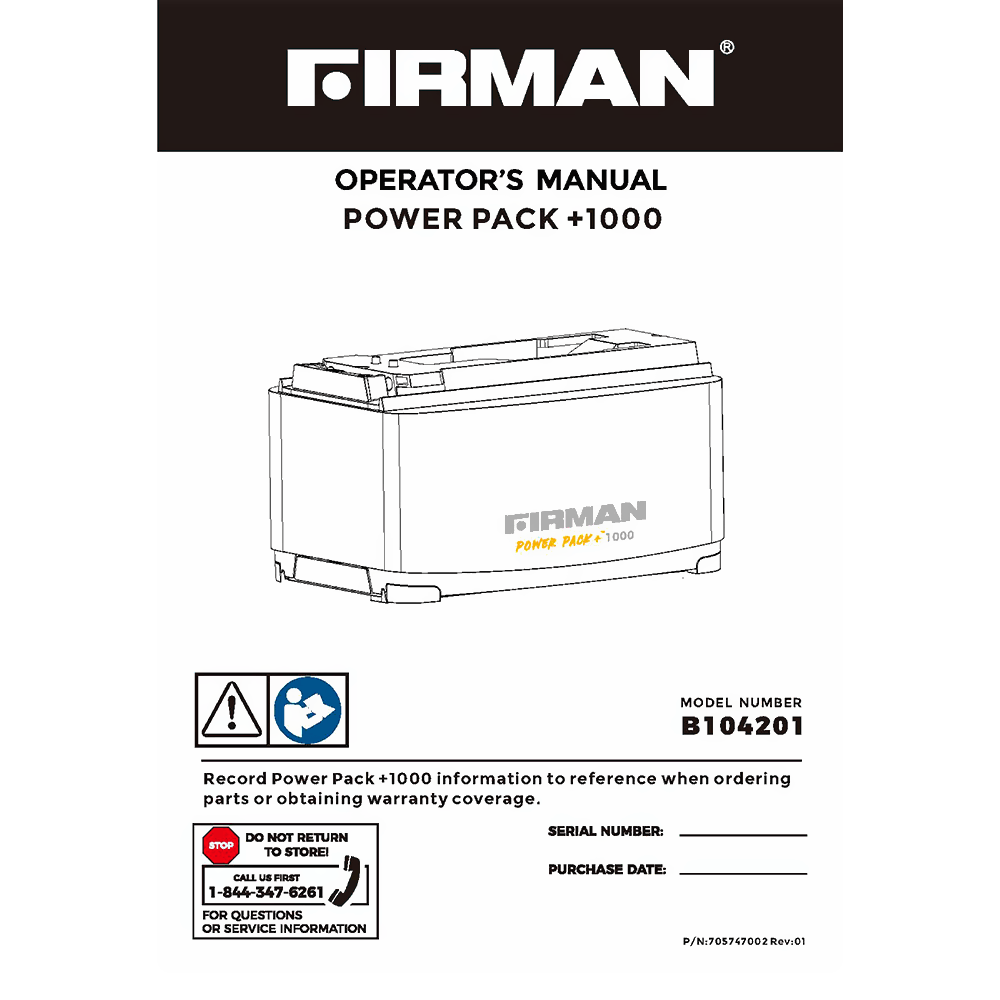 FIRMAN Power Pack+ 1000 Stackable Power Pack B104201 Operator's Manual