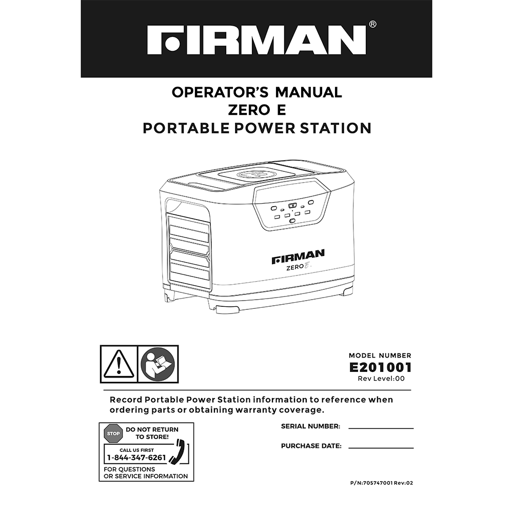 FIRMAN ZERO E Portable Power Station E201001 Operator's Manual