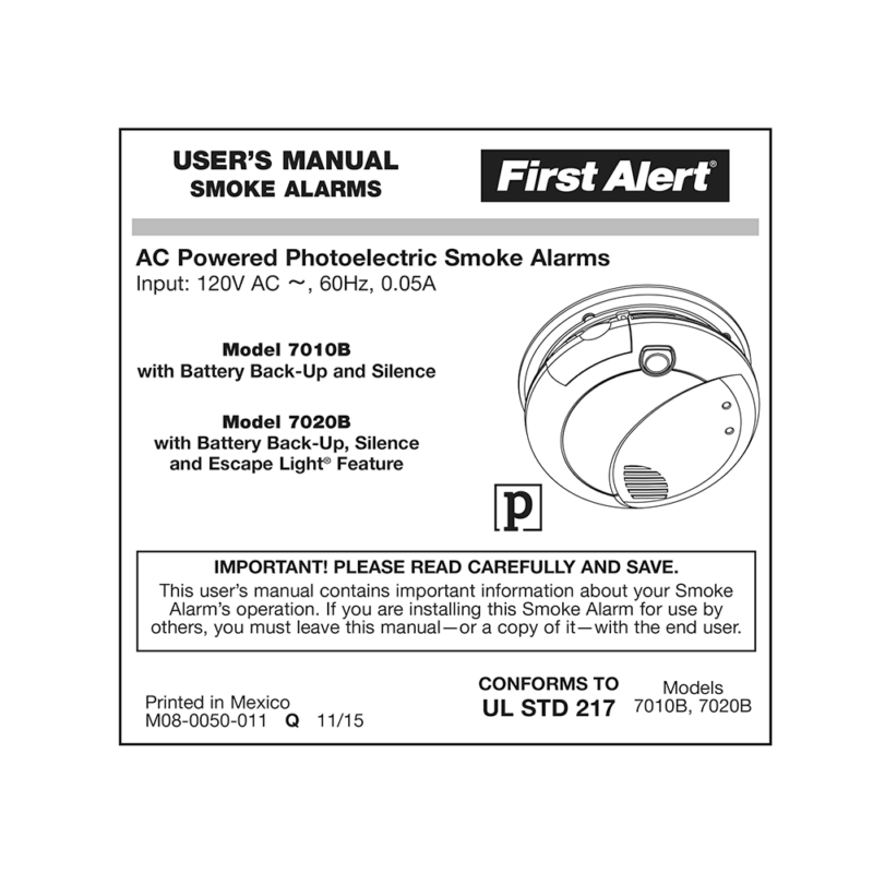 First Alert 7010B Hardwired Photoelectric Smoke Alarm User's Manual