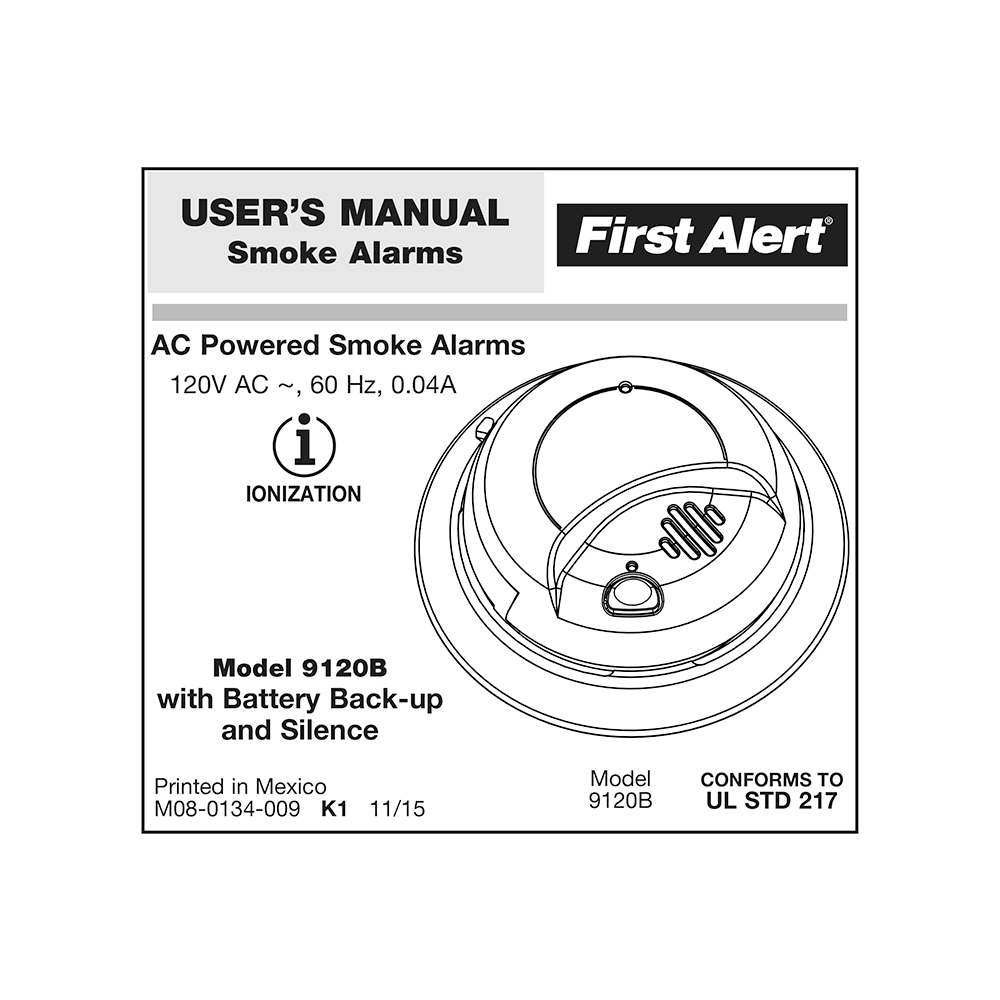 First Alert 9120B Hardwired Ionization Smoke Alarm User's Manual