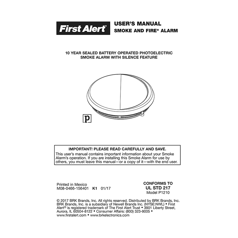 First Alert P1210 Smoke Alarm User's Manual