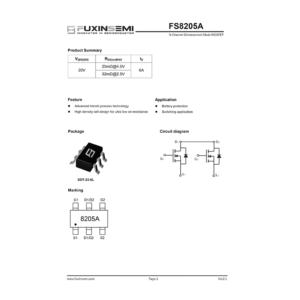 FS8205A FuxinSemi 6-pin Dual N-Channel MOSFET Data Sheet