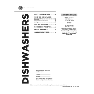 GE PDT715SYNFS Profile Series Dishwasher Owner's Manual