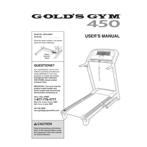 Gold's Gym 450 Treadmill GGTL03607 User's Manual