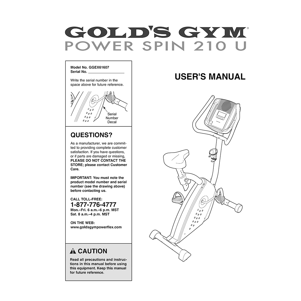 Gold's Gym Power Spin 210 U Exercise Cycle GGEX61607 User's Manual