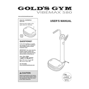 Gold's Gym Vibemax 580 Vibration Platform GGVB5978 User's Manual