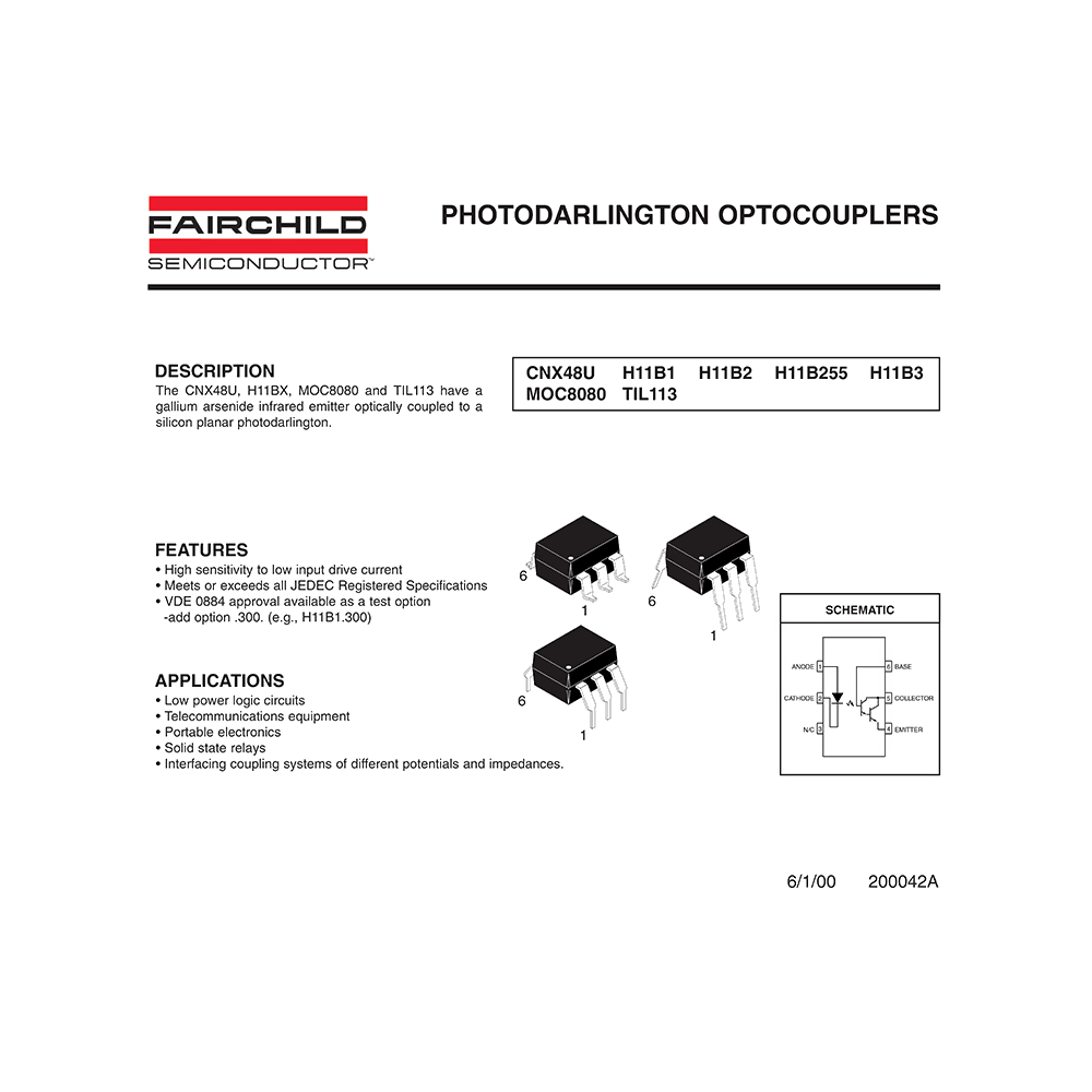 H11B1 Fairchild Photodarlington Optocoupler Data Sheet