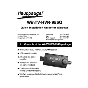 Hauppauge WinTV-HVR-955Q NTSC/ATSC/QAM Receiver Installation Guide (v5 2014)