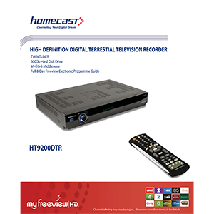 Homecast HT9200DTR Freeview HD Terrestial 500GB Recorder User Manual