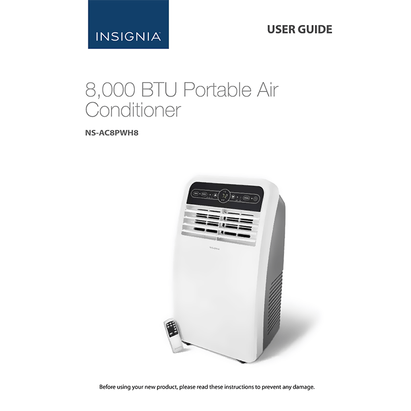 Insignia 8000 BTU Portable Air Conditioner NS-AC8PWH8 User Guide