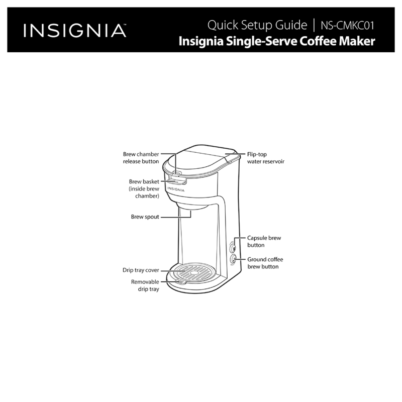 Insignia Single-Serve Coffeemaker NS-CMKC01 Quick Setup Guide