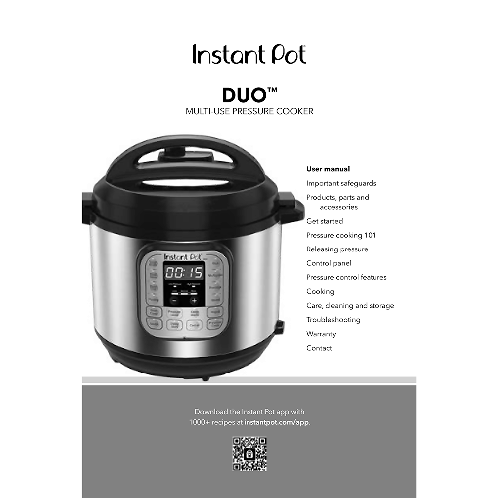 Instant Pot Duo 6-quart Pressure Cooker Version 4 User Manual