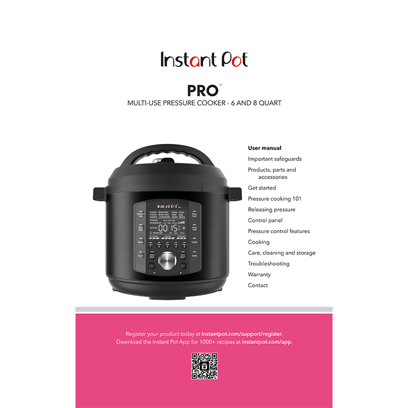 Instant Pot Pro 8-quart Pressure Cooker User Manual