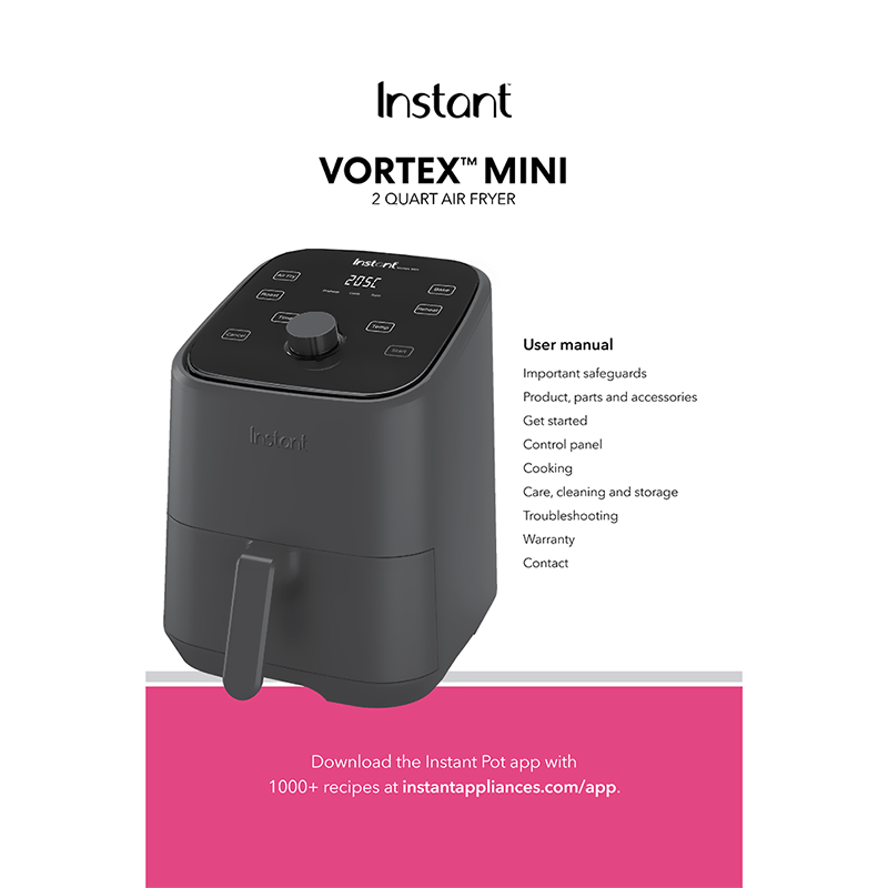 Instant Vortex Mini 2-quart Air Fryer User Manual