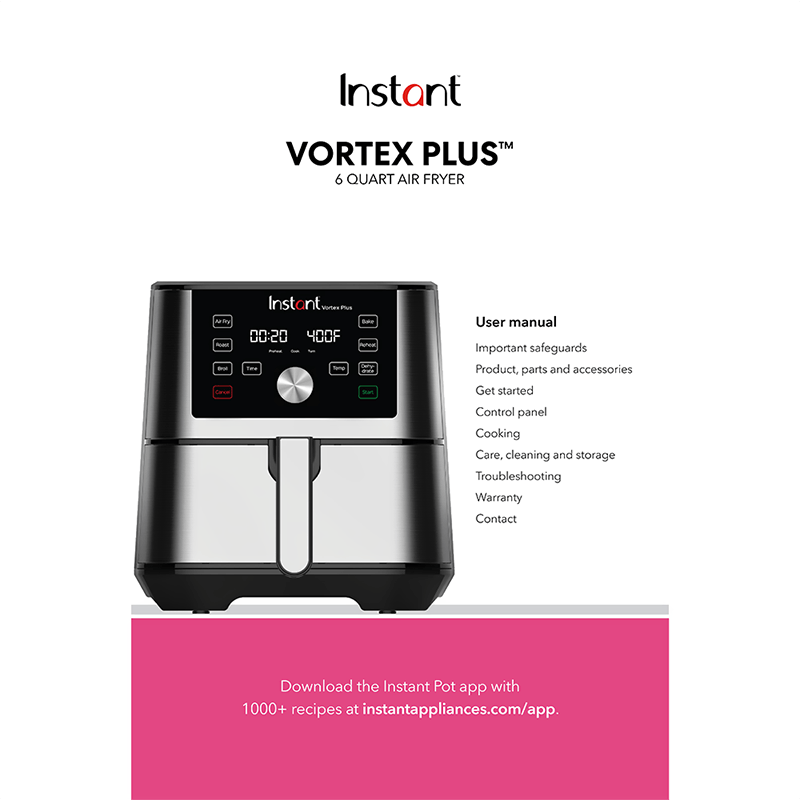 Instant Vortex Plus 6-quart Air Fryer User Manual