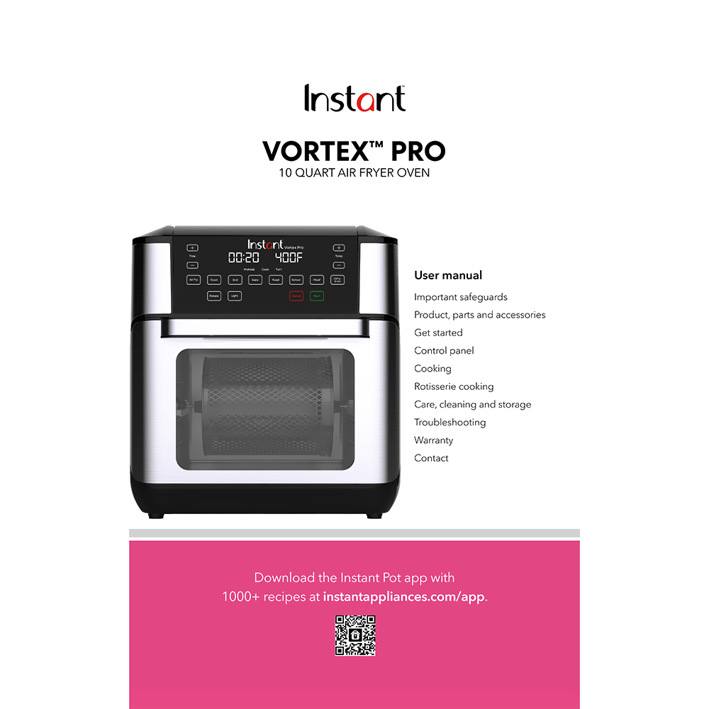 Instant Vortex Pro 10-quart Air Fryer Oven User Manual