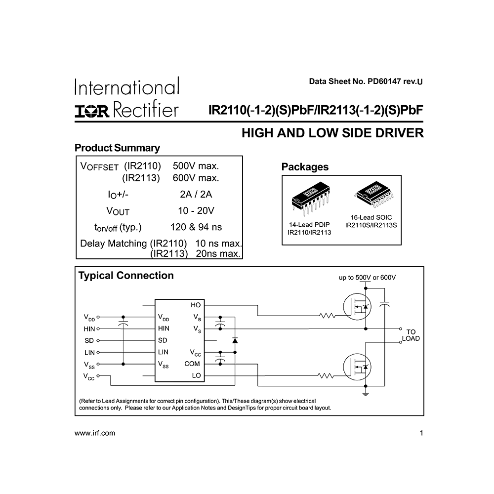 IR2113-1 High and Low Side Driver Data Sheet