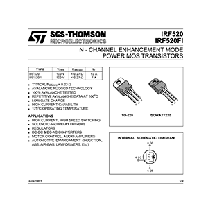 IRF520 SGS-THOMSON 100V 10A N-Channel Enhancement Mode Power MOS Transistor Data Sheet