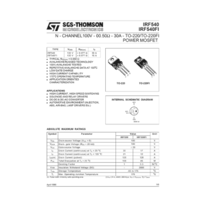 IRF540 ST N-channel 100V 30A Power MOSFET Data Sheet