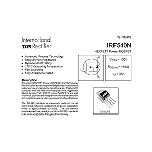 IRF540N International Rectifier 100V 33A Power MOSFET Data Sheet