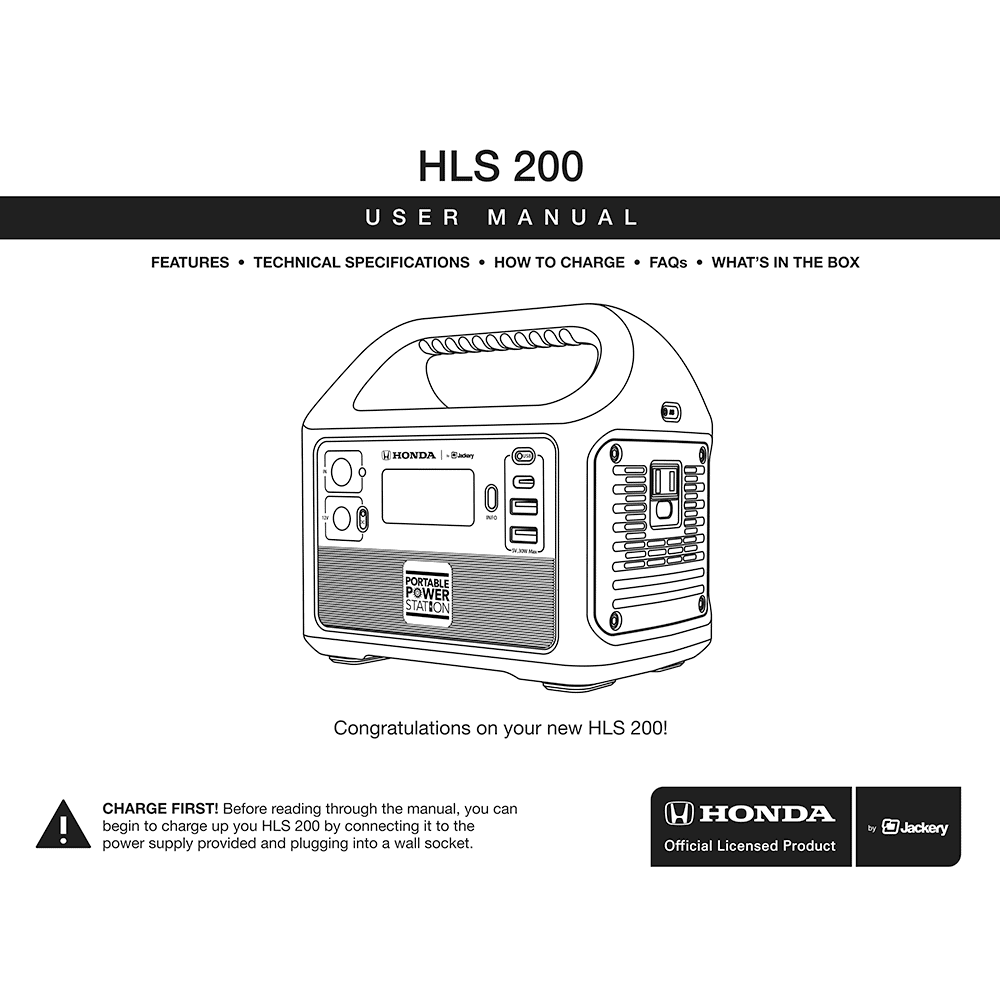 Jackery Honda HLS200 Portable Power Station User Manual