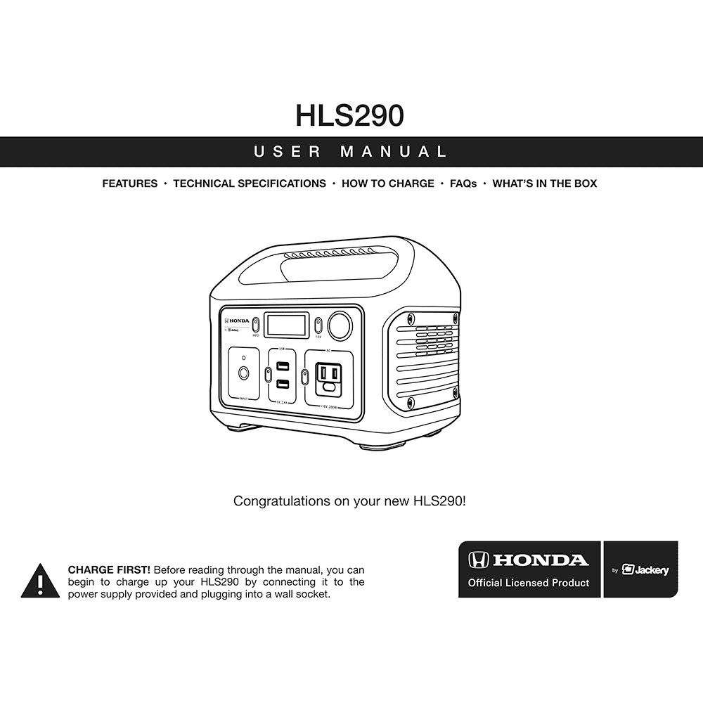 Jackery Honda HLS290 Portable Power Station User Manual