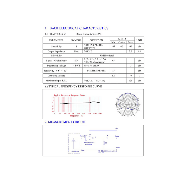 JLI2555BXZ3GP Electret Microphone Capsule Datasheet