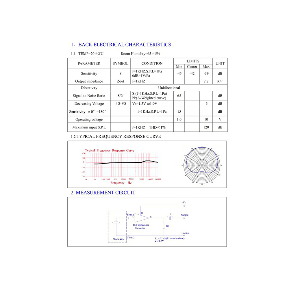 JLI-2555BXZ3-GP Microphone Capsule Data Sheet