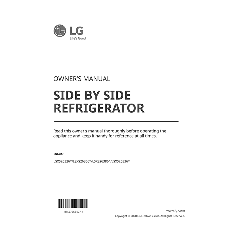 LG 26 cu. ft. Door-in-Door Refrigerator LSXS26366D Owner's Manual