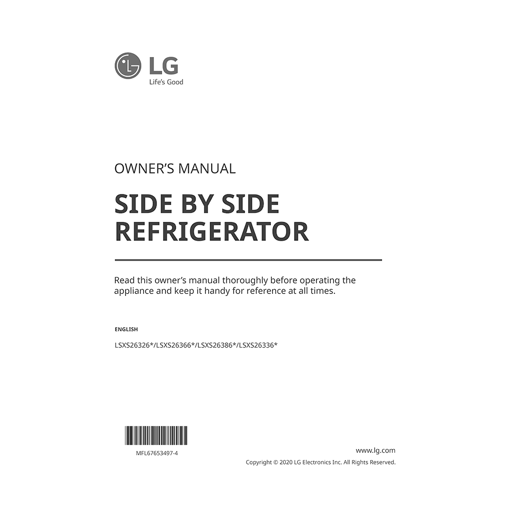 LG 26 cu. ft. Door-in-Door Refrigerator LSXS26366D Owner's Manual