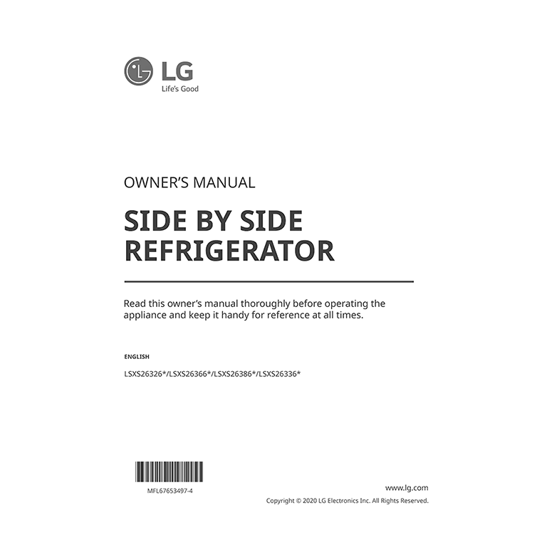 LSXS26366S LG 26 cu.ft DoorinDoor Refrigerator User Manual