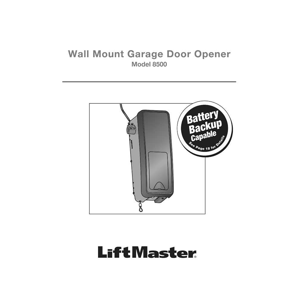 LiftMaster 8500 Wall Mount Garage Door Opener Installation Manual (manufactured in 2022 and after)