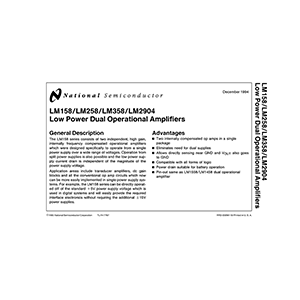 LM158 National Semiconductor Low Power Dual Operational Amplifier Data Sheet