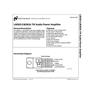 LM383 National Semiconductor 7W Audio Power Amplifier Data Sheet