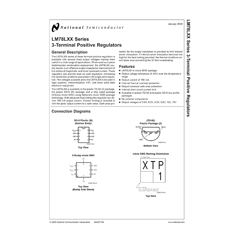 LM78L05 National Semiconductor 5V Positive Regulator Data Sheet