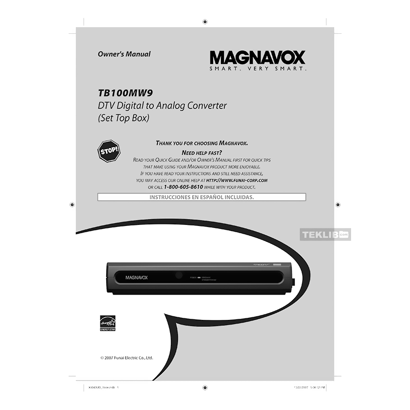 Magnavox TB100MW9 ATSC Digital Converter Box 2007 Owner's Manual