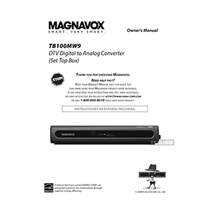 Magnavox TB100MW9 ATSC Digital Converter Box 2008 Owner's Manual