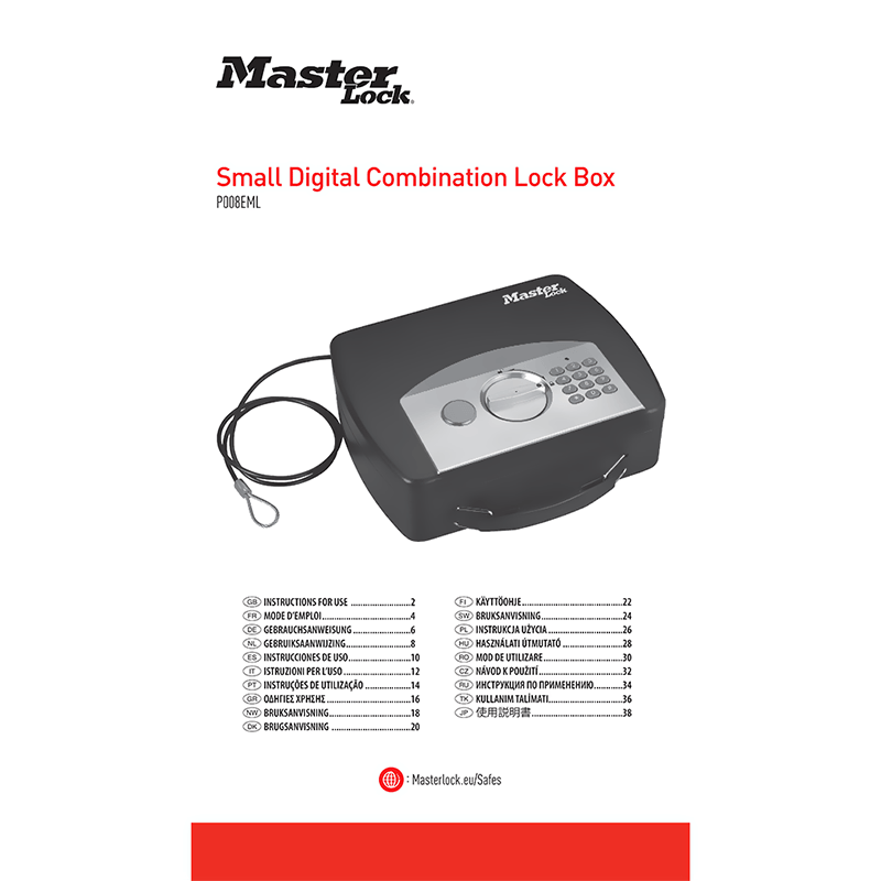 Master Lock P008EML Portable Security Safe Owner's Manual