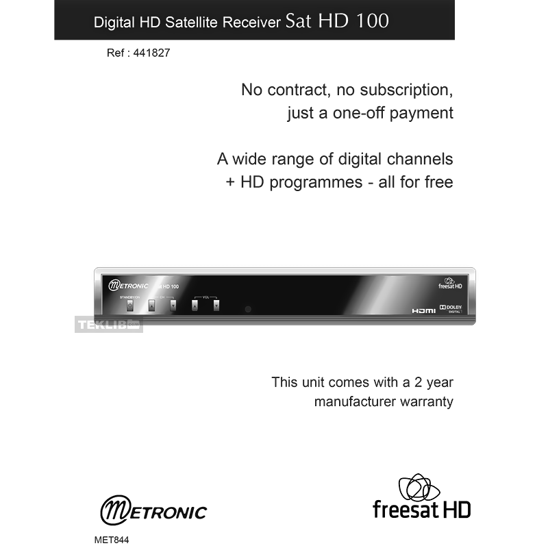 Metronic Sat HD 100 Freesat Digital HD Satellite Receiver Manual