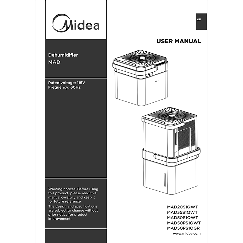 Midea MAD50PS1QWT Dehumidifier Owner's Manual