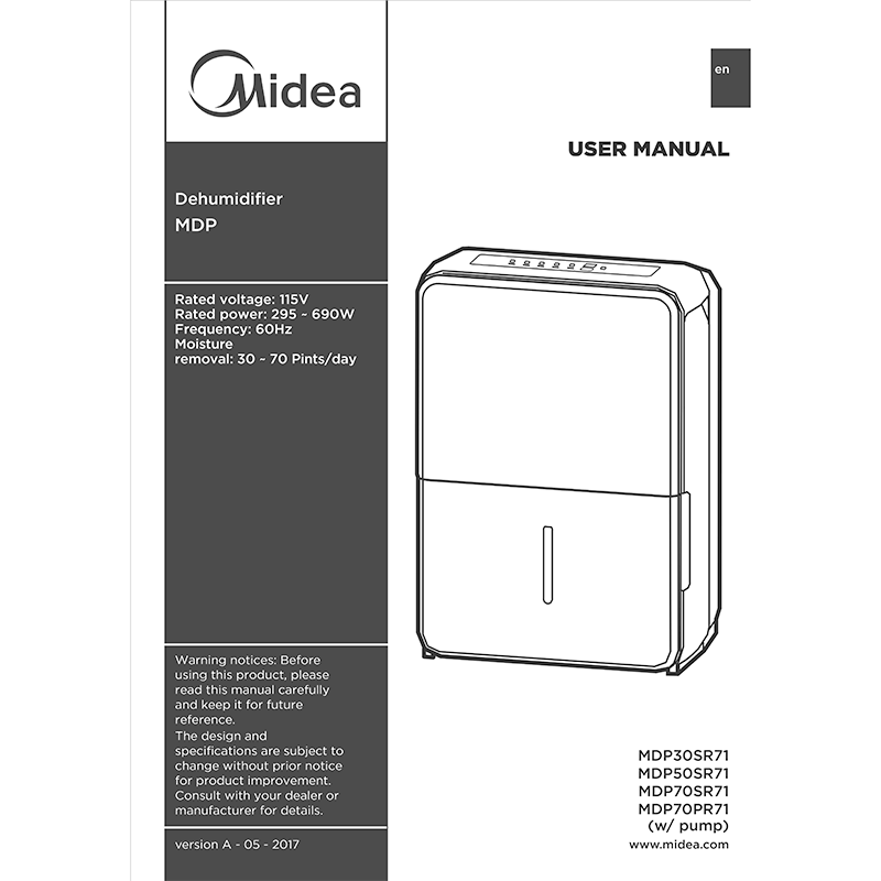 Midea MDP70PR71 Dehumidifier User Manual