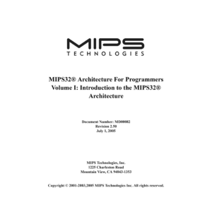 MIPS32 Architecture For Programmers - Volume I: Introduction to the MIPS32 Architecture