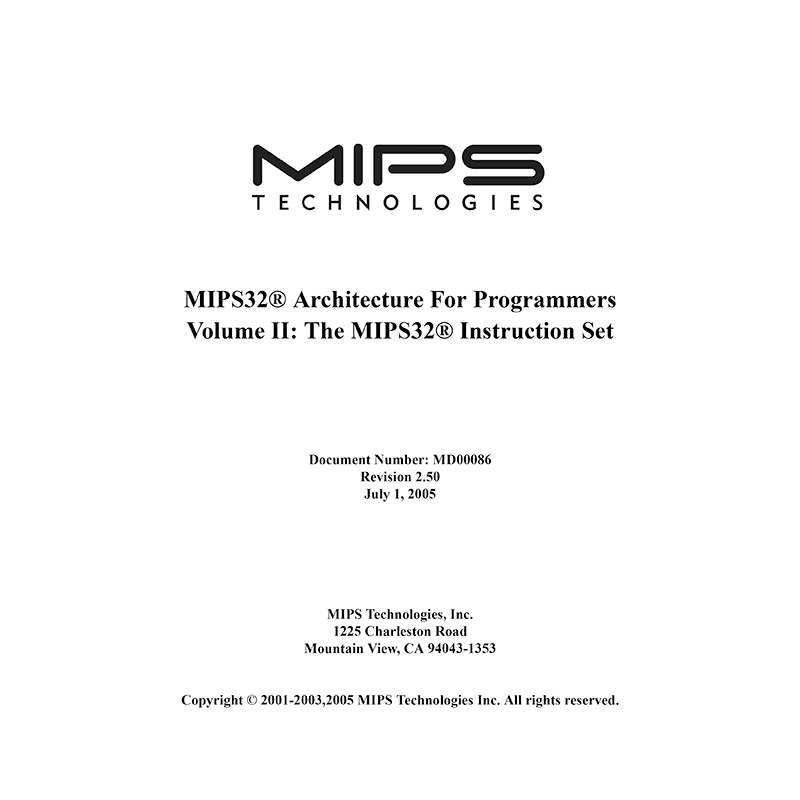 MIPS32 Architecture For Programmers - Volume II: The MIPS32 Instruction Set